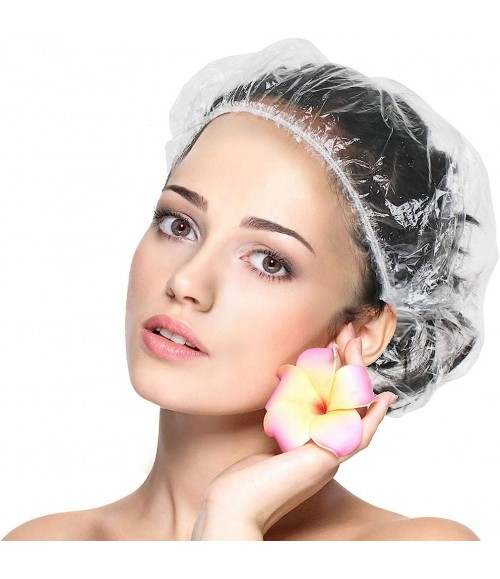 Shower Cap (Pack of 100) Free Size, Reusable Shower Caps for Men & Women, Larger Thicker Waterproof and Individually Wrapped, Hair Bath Caps for Hotel and Spa, Hair Salon, Home Use, Portable Travel